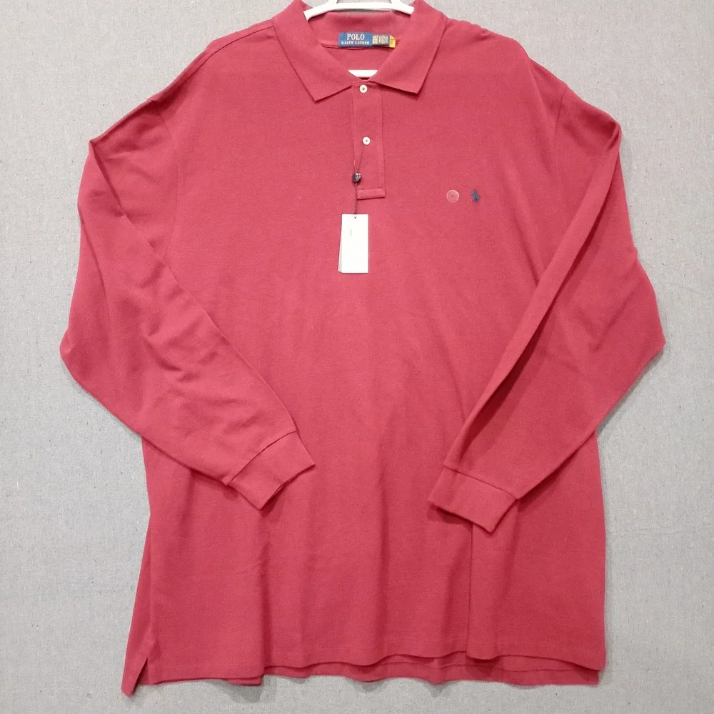Polo Ralph Lauren Mens Red Long Sleeve Mesh Polo Shirt 4XLT Big & Tall NWT
